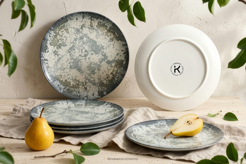 FINGO Talerz obiadowy z porcelany zieleń boho 6 szt. wielokolorowy - zdjęcie 1