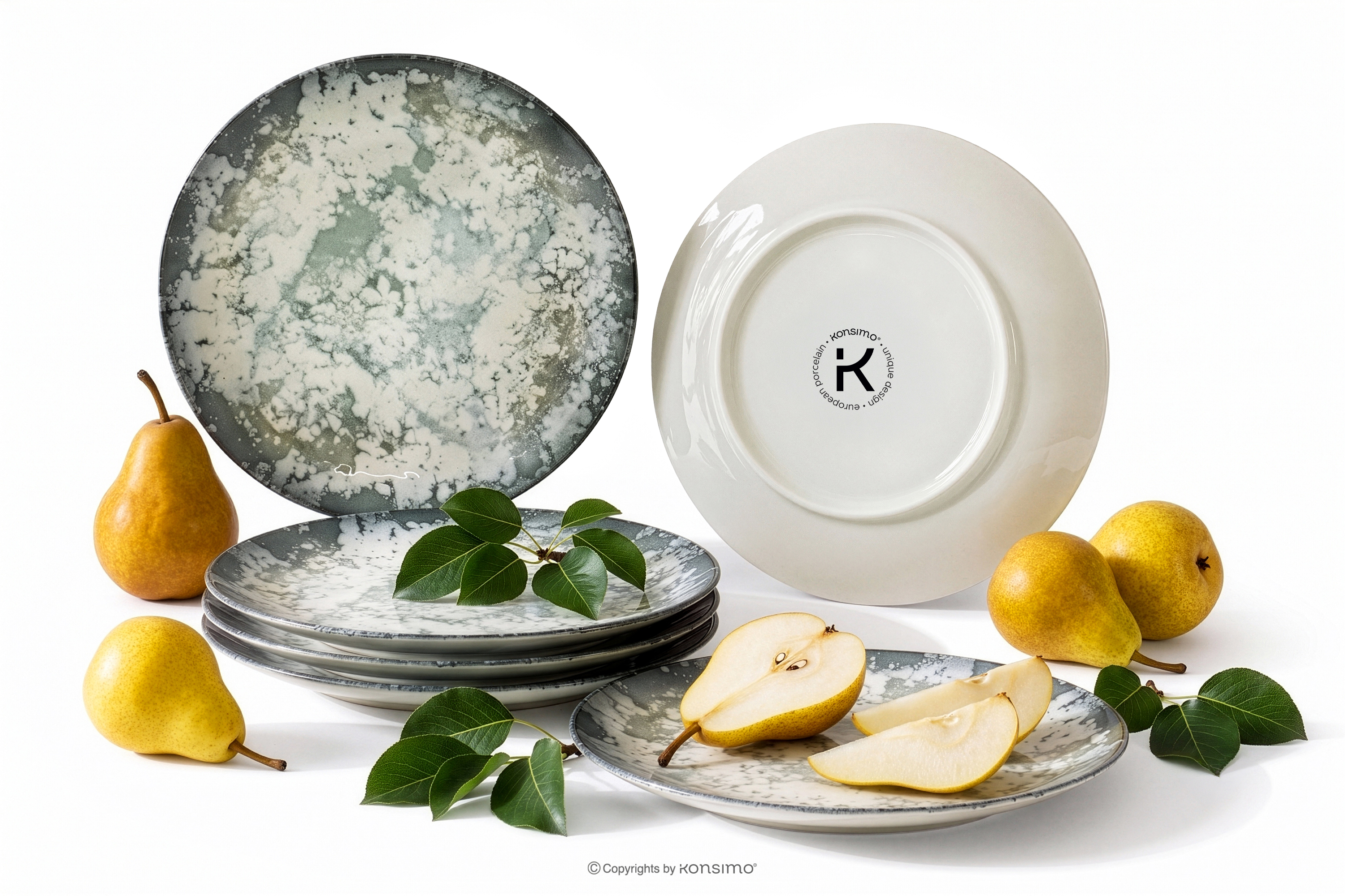 Talerz deserowy z porcelany zieleń boho 6 szt.