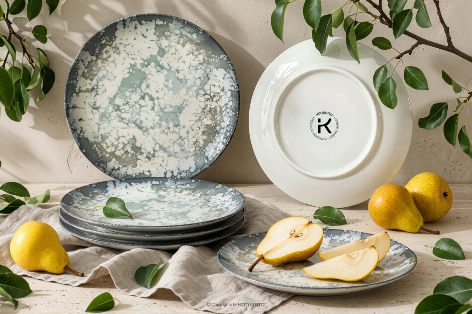 FINGO Talerz deserowy z porcelany zieleń boho 6 szt. wielokolorowy - zdjęcie 1