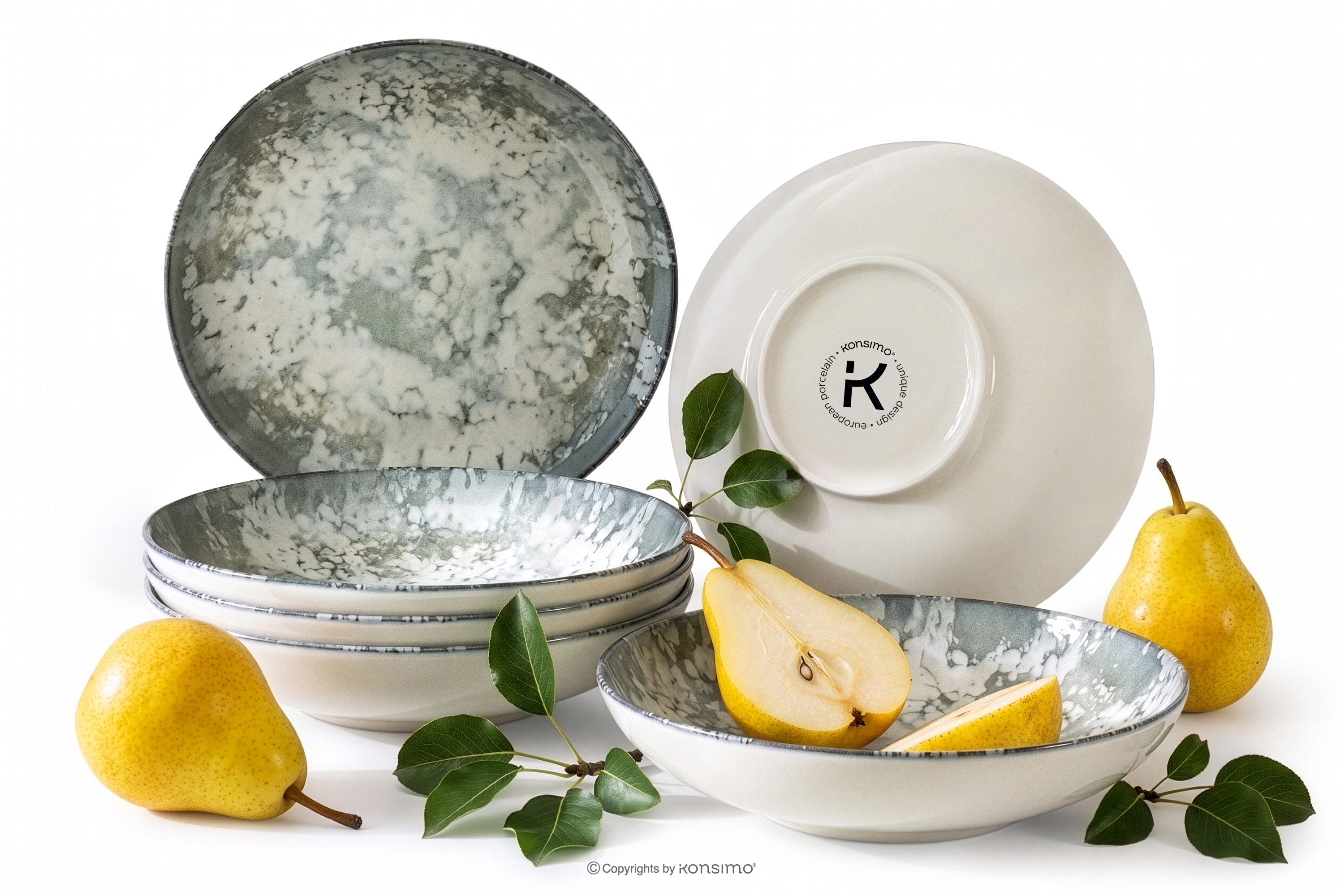 Talerz głęboki z porcelany zieleń boho 6 szt.