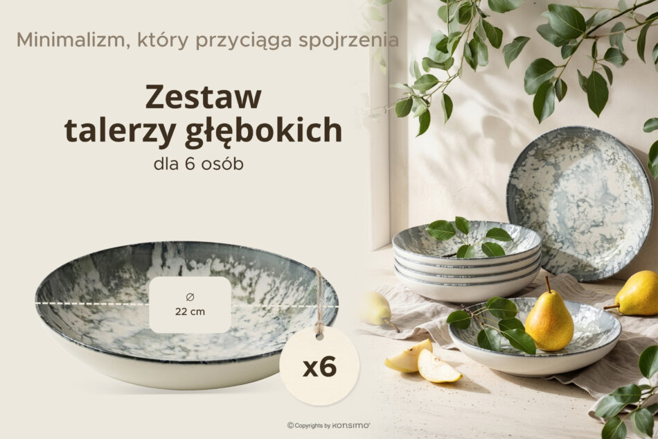 FINGO Talerz głęboki z porcelany zieleń boho 6 szt. wielokolorowy - zdjęcie 6