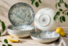 FINGO Talerz głęboki z porcelany zieleń boho 6 szt. wielokolorowy - zdjęcie 2