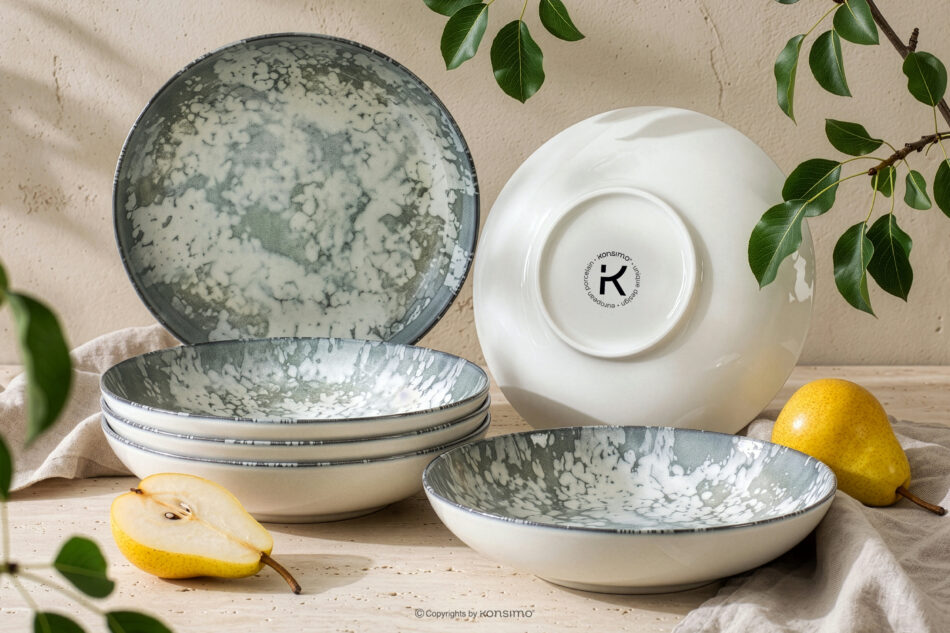 FINGO Talerz głęboki z porcelany zieleń boho 6 szt. wielokolorowy - zdjęcie 1