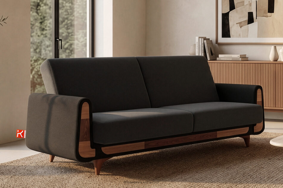 GUSTAVO Szara sofa rozkładana welur antracytowy - zdjęcie 1