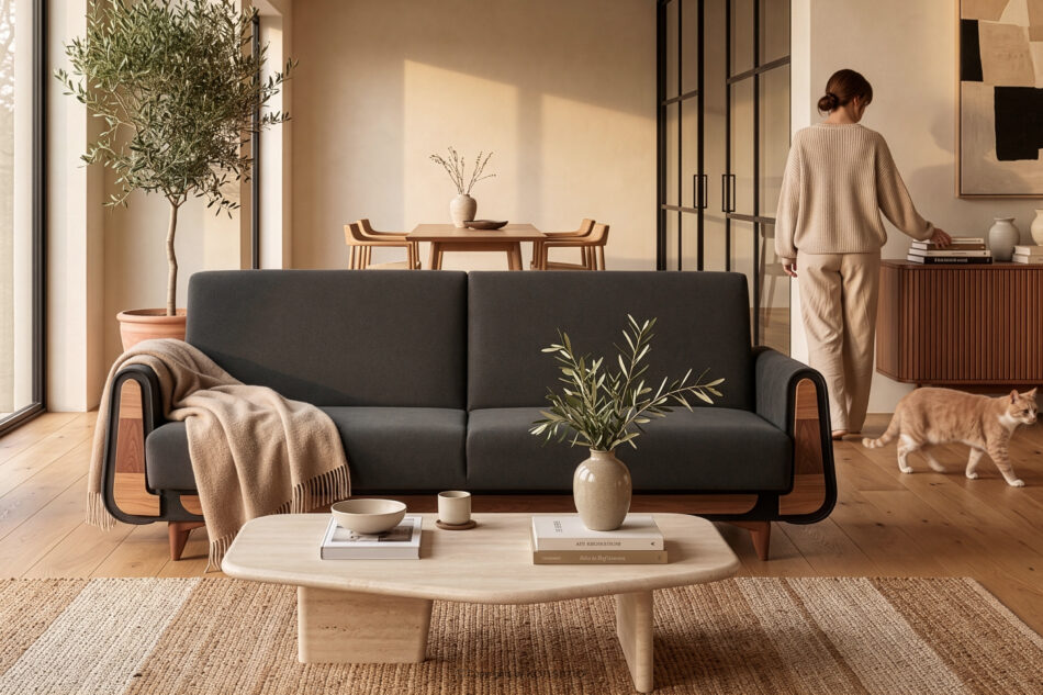GUSTAVO Szara sofa rozkładana welur antracytowy - zdjęcie 8