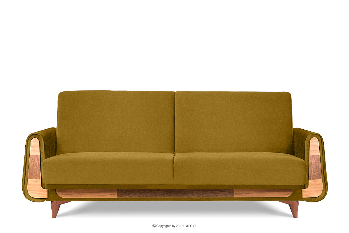 Żółta sofa rozkładana welur