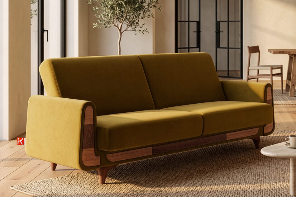 GUSTAVO Żółta sofa rozkładana welur żółty - zdjęcie 1
