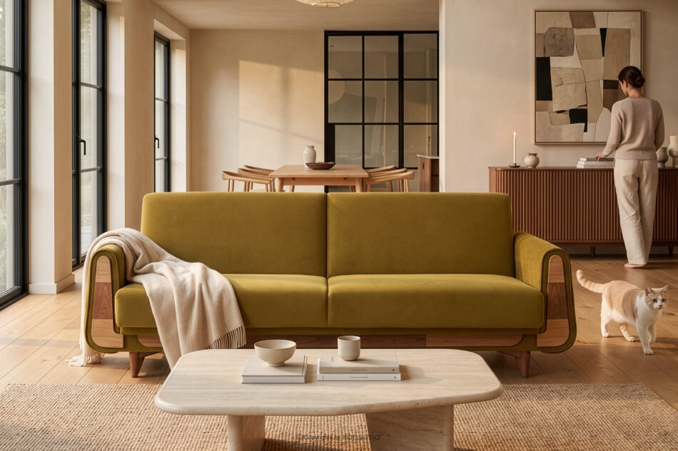GUSTAVO Żółta sofa rozkładana welur żółty - zdjęcie 8