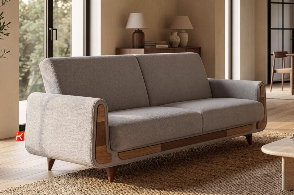 GUSTAVO Sofa trzyosobowa w tkaninie baranek popielata popielaty - zdjęcie 1
