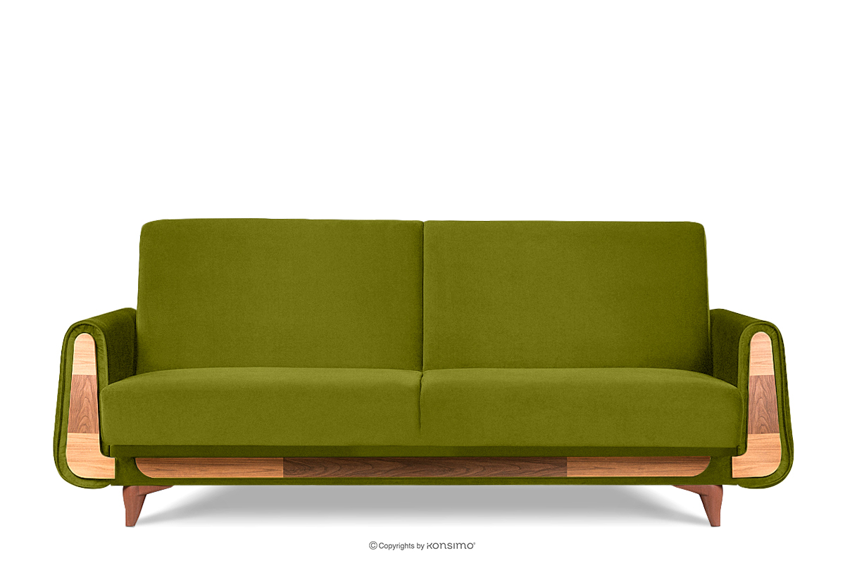 Oliwkowa sofa rozkładana welur