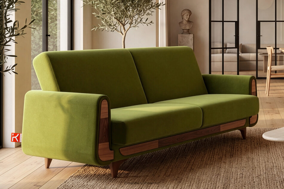 GUSTAVO Oliwkowa sofa rozkładana welur oliwkowy - zdjęcie 1