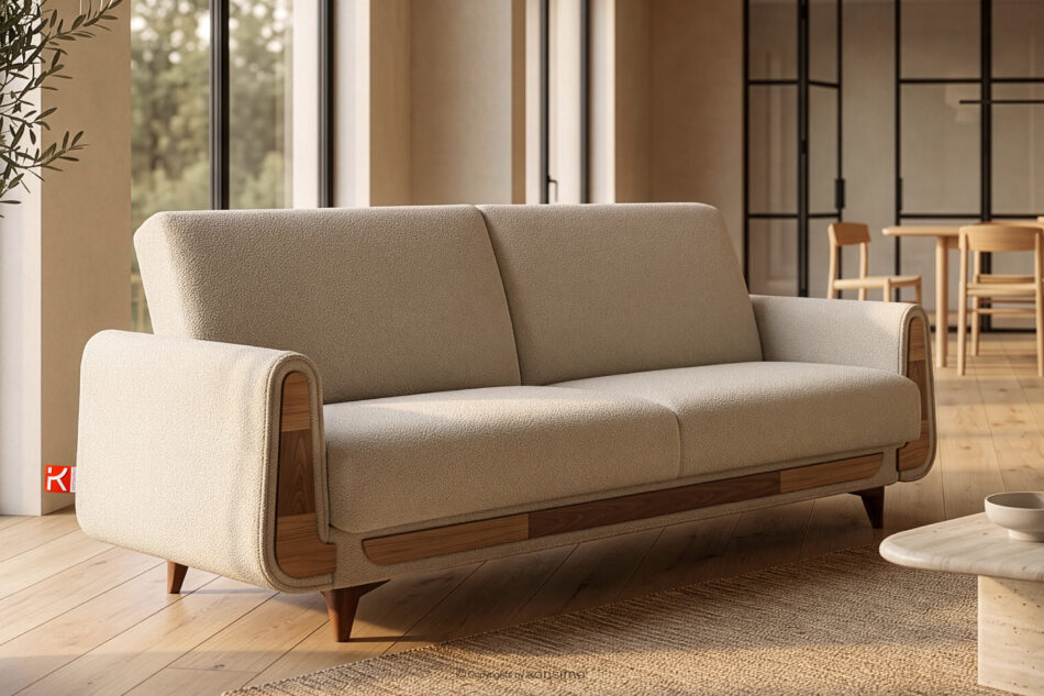 GUSTAVO Sofa trzyosobowa w tkaninie baranek kremowa kremowy - zdjęcie 1