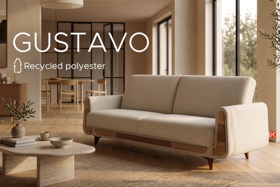 GUSTAVO Sofa trzyosobowa w tkaninie baranek kremowa kremowy - zdjęcie 12
