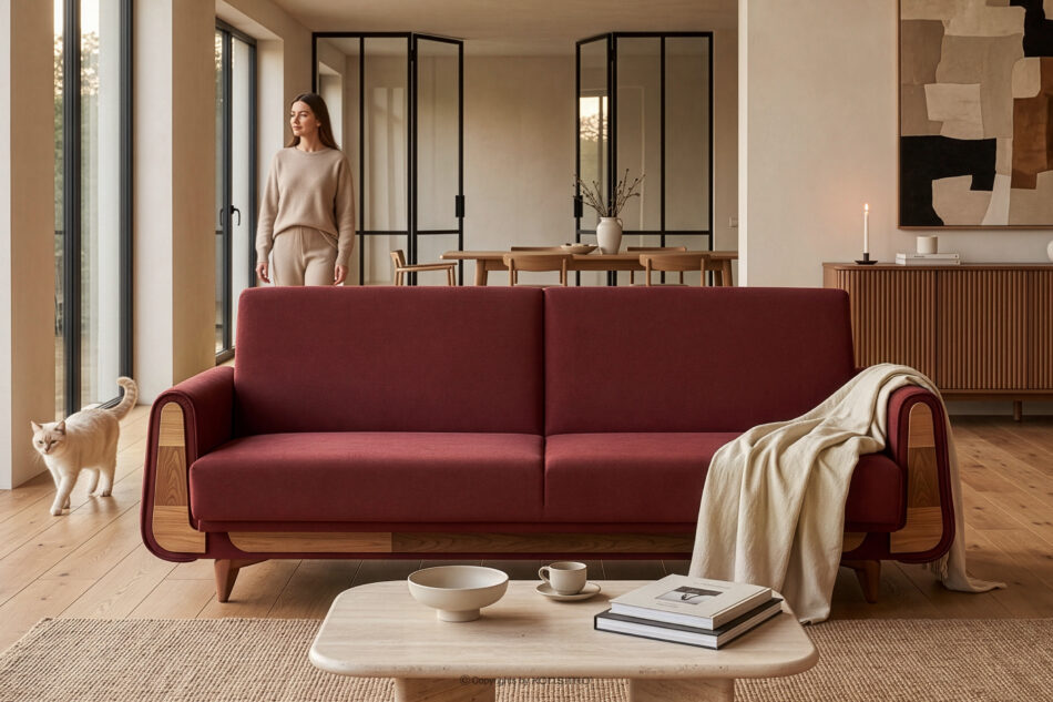 GUSTAVO Czerwona sofa rozkładana welur bordowy - zdjęcie 8