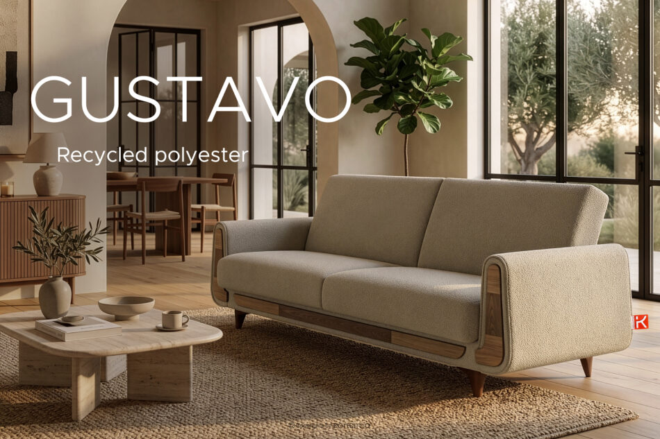 GUSTAVO Sofa trzyosobowa w tkaninie baranek beżowa jasny beżowy - zdjęcie 12
