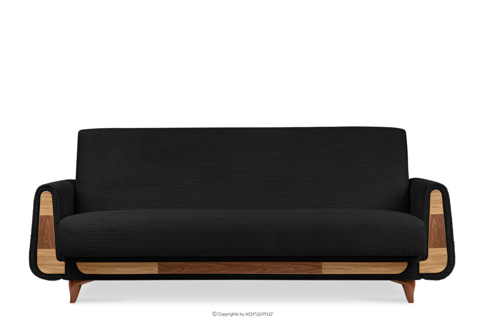 GUSTAVO II Sofa trzyosobowa rozkładana w tkaninie sztruks czarny czarny - zdjęcie 0
