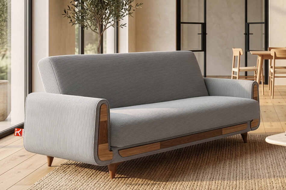 GUSTAVO II Sofa trzyosobowa rozkładana w tkaninie sztruks jasny szary jasny szary - zdjęcie 1