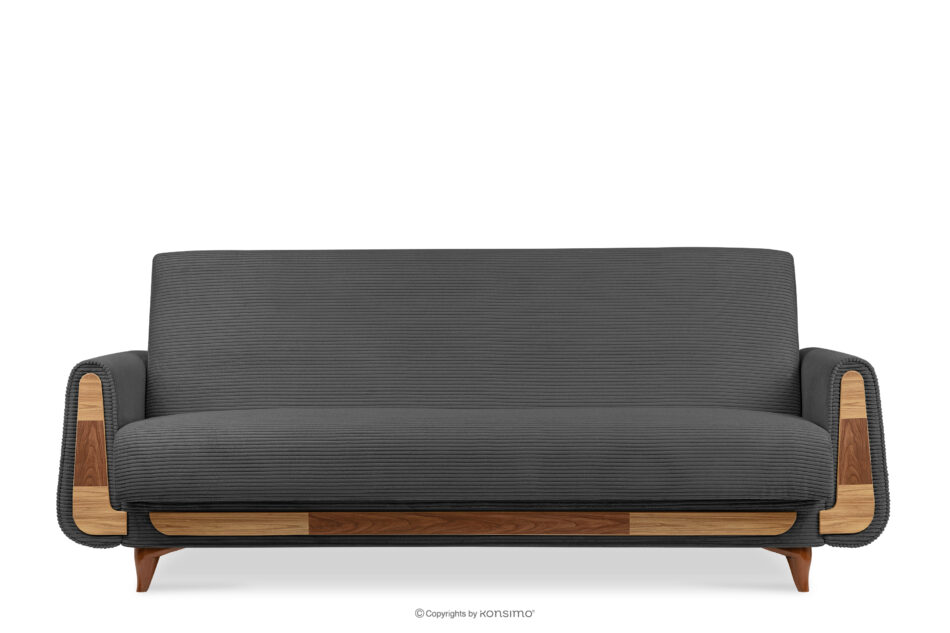 GUSTAVO II Sofa trzyosobowa rozkładana w tkaninie sztruks ciemny szary ciemny szary - zdjęcie 0