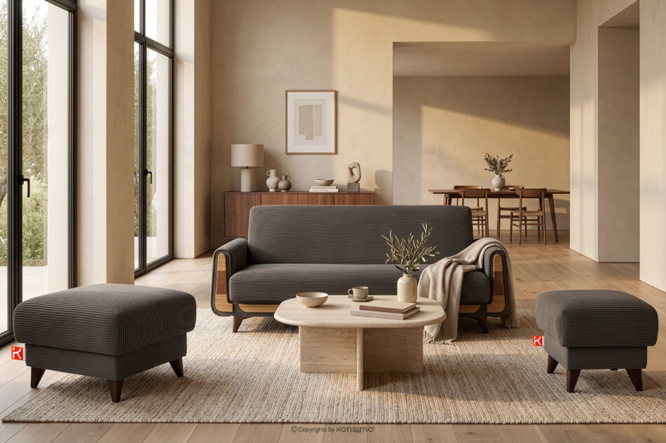 GUSTAVO II Sofa trzyosobowa rozkładana w tkaninie sztruks szarobeżowy szarobeżowy - zdjęcie 10