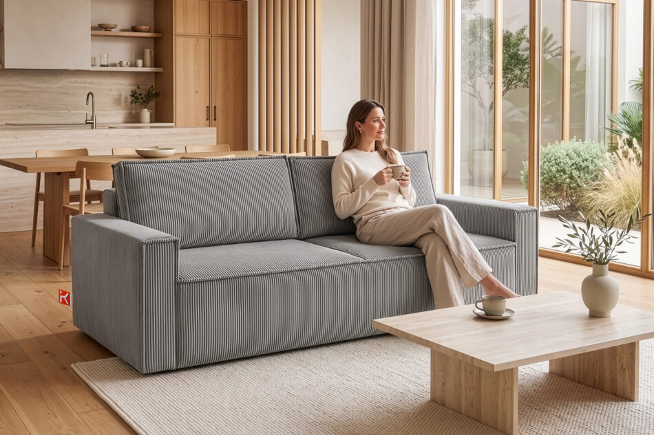 NAPI Sofa 3 rozkładana sztruks jasnoszara jasny szary - zdjęcie 25