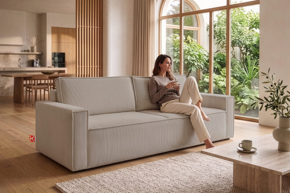 NAPI Sofa rozkładana 3 osobowa z pojemnikiem na pościel beżowa beżowy - zdjęcie 25