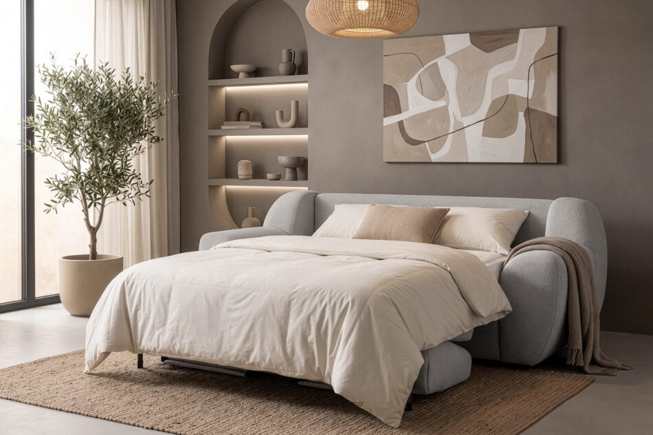 BALU Sofa trzyosobowa z funkcją spania na stelażu włoskim w stylu japandi jasny szary jasny szary - zdjęcie 20