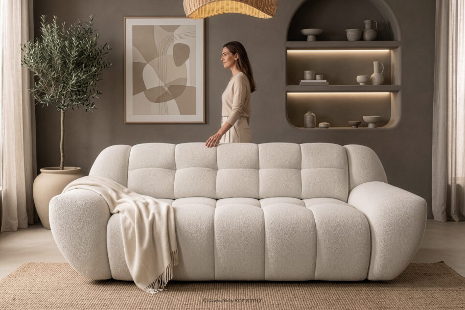 BALU Sofa trzyosobowa z funkcją spania na stelażu włoskim w stylu japandi biały biały - zdjęcie 19