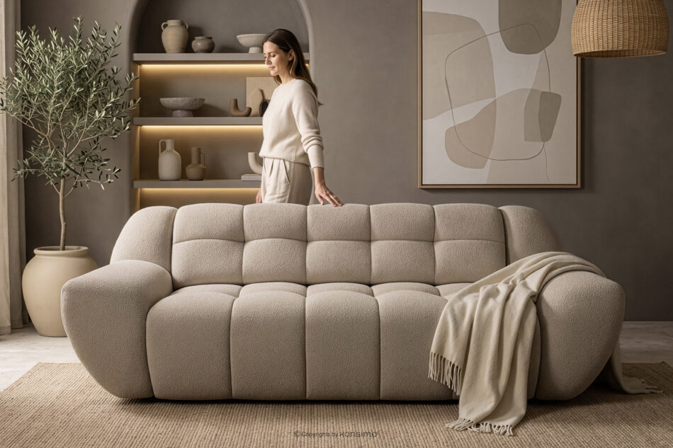 BALU Sofa trzyosobowa z funkcją spania na stelażu włoskim w stylu japandi beżowy beżowy - zdjęcie 19