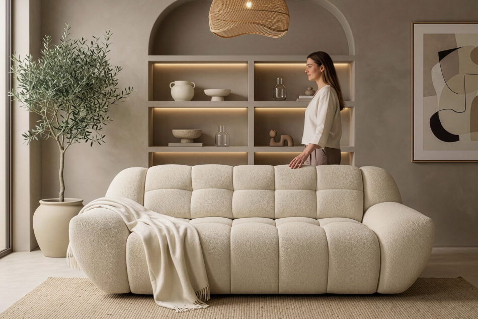 BALU Sofa trzyosobowa z funkcją spania na stelażu włoskim w stylu japandi jasny beżowy jasny beżowy - zdjęcie 19