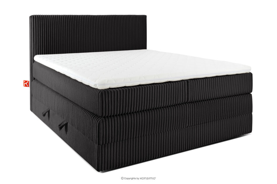 STRIX PRO Łóżko kontynentalne średniotwarde 140 cm podwójny materac + topper HR tkanina sztruks czarny czarny - zdjęcie 0