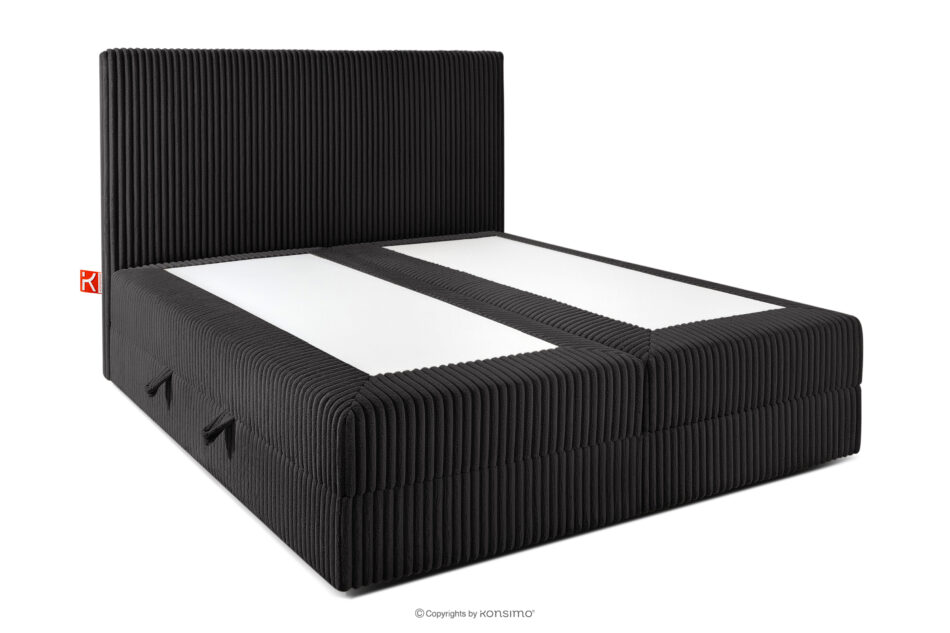 STRIX PRO Łóżko kontynentalne średniotwarde 140 cm podwójny materac + topper HR tkanina sztruks czarny czarny - zdjęcie 3