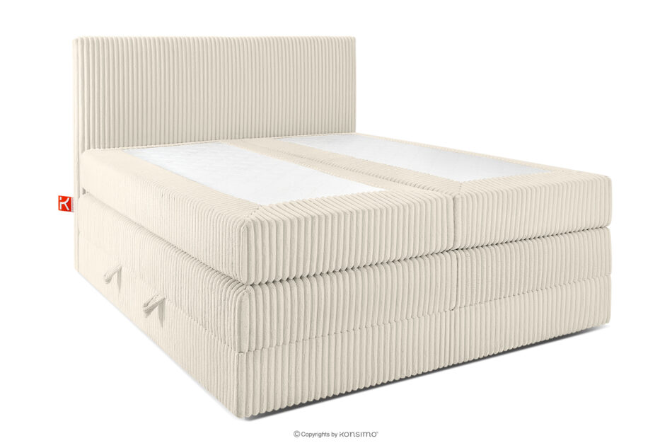 STRIX PRO Łóżko kontynentalne średniotwarde 140 cm podwójny materac + topper HR tkanina sztruks biały/ecru biały/ecru - zdjęcie 2