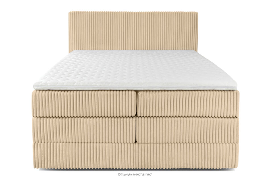 STRIX PRO Łóżko kontynentalne średniotwarde 140 cm podwójny materac + topper HR tkanina sztruks piaskowy piaskowy - zdjęcie 4