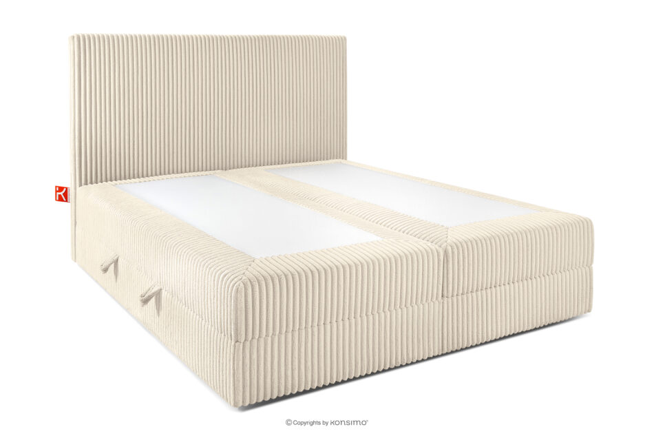 STRIX PRO Łóżko kontynentalne średniotwarde 140 cm podwójny materac + topper HR tkanina sztruks beżowy beżowy - zdjęcie 3