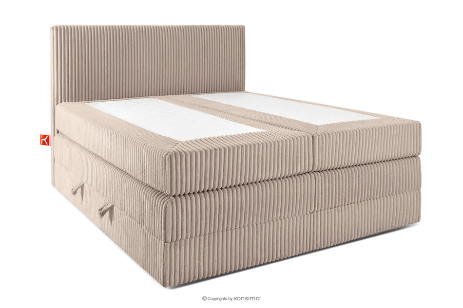 STRIX PRO Łóżko kontynentalne średniotwarde 140 cm podwójny materac + topper HR tkanina sztruks taupe taupe - zdjęcie 2
