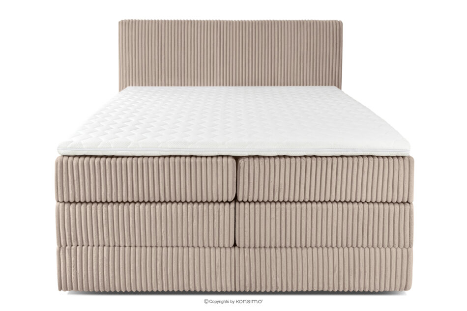 STRIX PRO Łóżko kontynentalne średniotwarde 140 cm podwójny materac + topper HR tkanina sztruks taupe taupe - zdjęcie 4