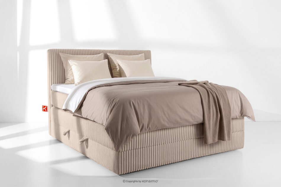STRIX PRO Łóżko kontynentalne średniotwarde 140 cm podwójny materac + topper HR tkanina sztruks taupe taupe - zdjęcie 1
