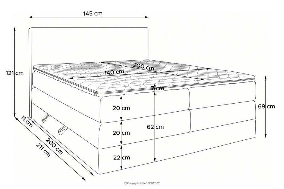 STRIX PRO Łóżko kontynentalne średniotwarde 140 cm podwójny materac + topper HR tkanina sztruks piaskowy piaskowy - zdjęcie 19