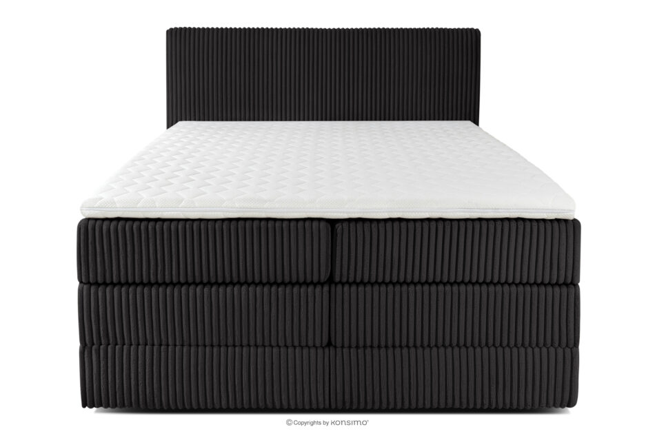STRIX PRO Łóżko kontynentalne twarde 140 cm podwójny materac + topper HR tkanina sztruks czarny czarny - zdjęcie 4