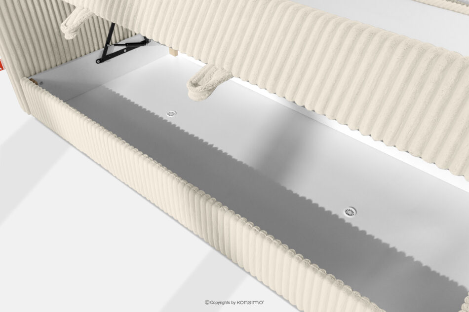 STRIX PRO Łóżko kontynentalne twarde 140 cm podwójny materac + topper Visco tkanina sztruks biały/ecru biały/ecru - zdjęcie 12