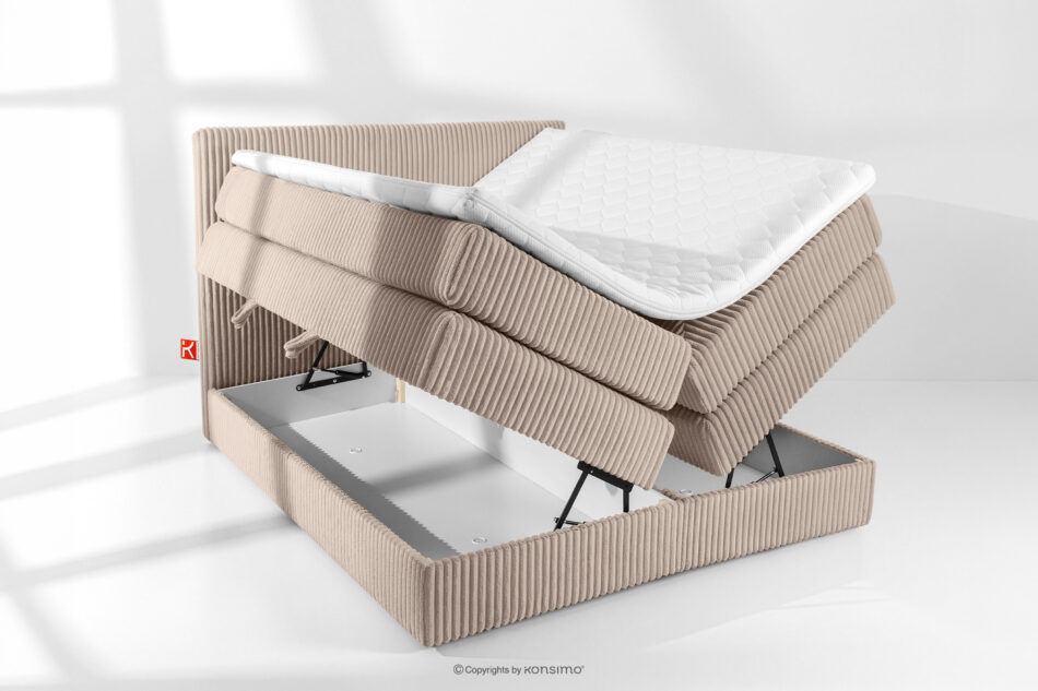 STRIX PRO Łóżko kontynentalne twarde 140 cm podwójny materac + topper Visco tkanina sztruks taupe taupe - zdjęcie 7