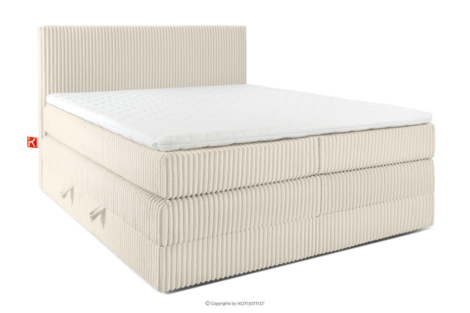 STRIX PRO Łóżko kontynentalne średniotwarde 160 cm podwójny materac + topper HR tkanina sztruks biały/ecru biały/ecru - zdjęcie 0