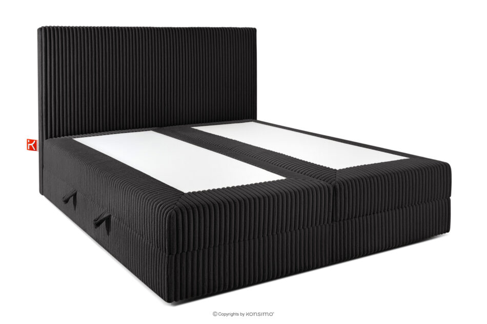 STRIX PRO Łóżko kontynentalne średniotwarde 160 cm podwójny materac + topper Visco tkanina sztruks czarny czarny - zdjęcie 3
