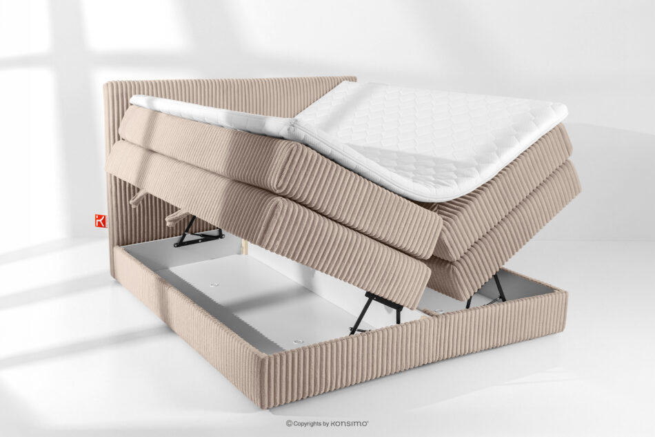 STRIX PRO Łóżko kontynentalne średniotwarde 160 cm podwójny materac + topper Visco tkanina sztruks taupe taupe - zdjęcie 7