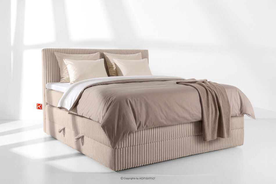 STRIX PRO Łóżko kontynentalne średniotwarde 160 cm podwójny materac + topper Visco tkanina sztruks taupe taupe - zdjęcie 1