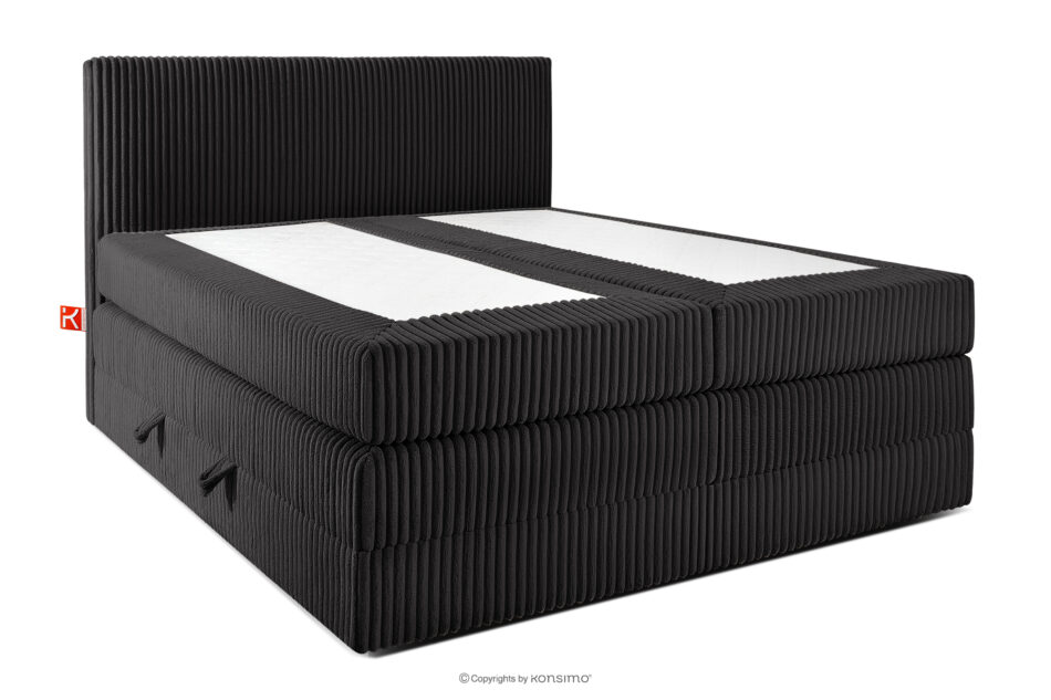 STRIX PRO Łóżko kontynentalne twarde 160 cm podwójny materac + topper Visco tkanina sztruks czarny czarny - zdjęcie 2