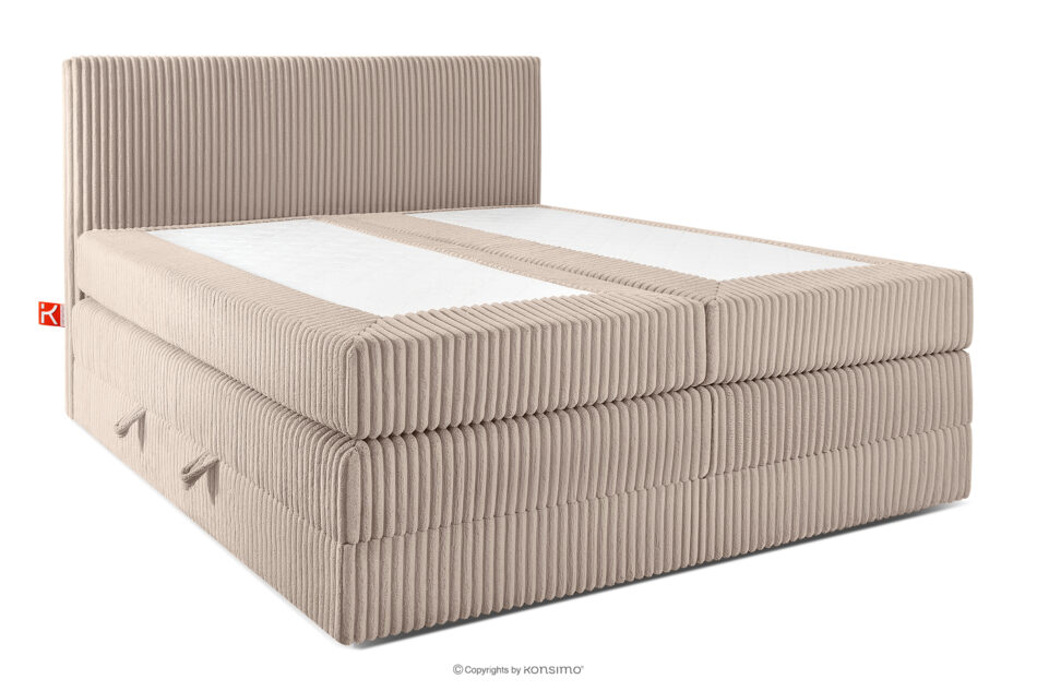 STRIX PRO Łóżko kontynentalne średniotwarde 180 cm podwójny materac + topper Visco tkanina sztruks taupe taupe - zdjęcie 2