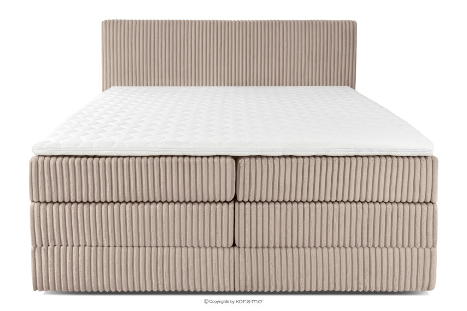 STRIX PRO Łóżko kontynentalne średniotwarde 180 cm podwójny materac + topper Visco tkanina sztruks taupe taupe - zdjęcie 4