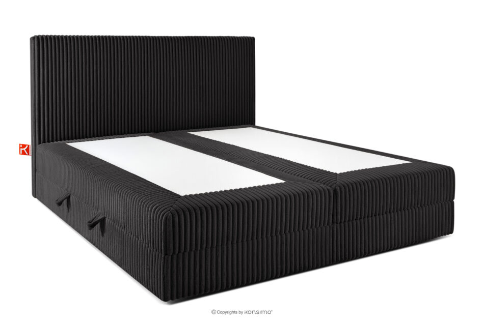 STRIX PRO Łóżko kontynentalne twarde 180 cm podwójny materac + topper Visco tkanina sztruks czarny czarny - zdjęcie 3