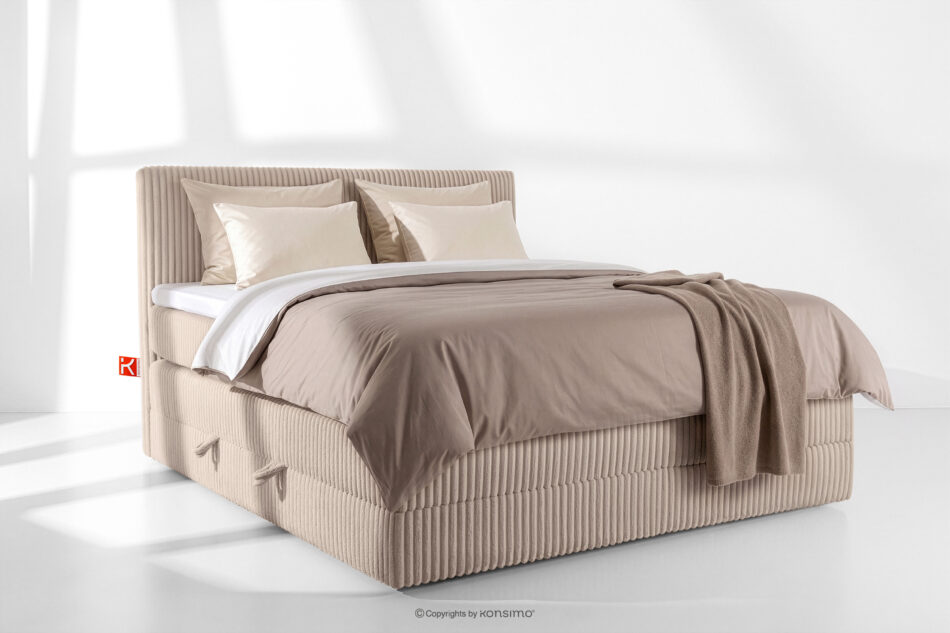 STRIX PRO Łóżko kontynentalne twarde 180 cm podwójny materac + topper Visco tkanina sztruks taupe taupe - zdjęcie 1